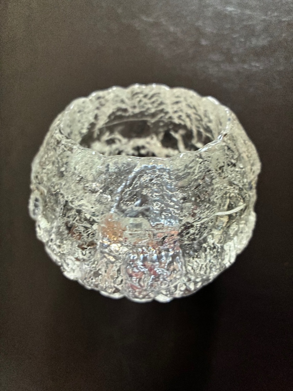 L.E. Smith Kosta Boda Style Ice Snowball Glass Votive Candle Holder